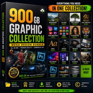 900GBグラフィックコレクションメガバンドル｜PNG、SVG、PSD、モックアップ、フォント（デジタルダウンロード）