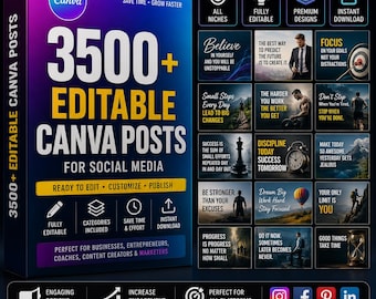 Más de 3500 plantillas editables para publicaciones en redes sociales de Canva (descarga digital)