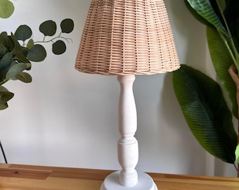 Rattan Lampshade, Handwoven Natural Rattan Table Lamp with Solid Wood Base Handmade Boho Lighting, Wicker Lampshade, Minimalist Home Decor