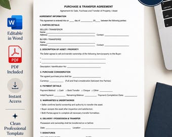 Wzór umowy kupna i przeniesienia własności: Edytowalny plik Word i PDF (do pobrania w wersji cyfrowej)