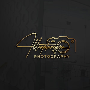 May include: A gold logo for a photography business, featuring the text "Allcaptureyou" in a cursive script, with a camera outline. The word "PHOTOGRAPHY" is below the camera icon. The logo is set against a dark, textured background.