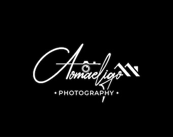 Niestandardowe logo fotograficzne, logo ze znakiem wodnym, logo aparatu fotograficznego, logo w kształcie koła, logo z podpisem, logo edytowalne, logo nowoczesne
