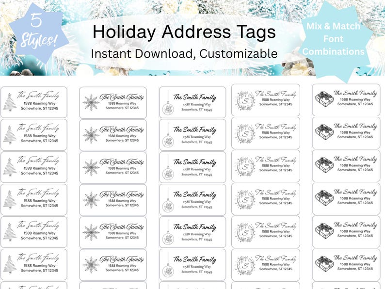 Printable Christmas Return Address Labels, Minimalist Design ...