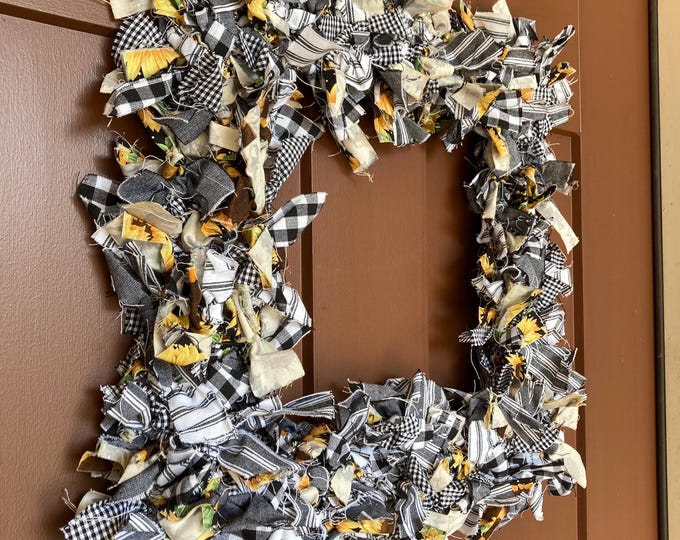 New Shabby Chic Rag Wreath Sunflowers Country Prim Farmhouse Etsy
