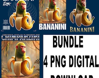 Chimpanzee Bananini PNG – Funny Monkey Meme Silly Banana Joke Clipart
