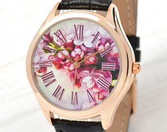 Lilac Flowers Womens Watch - Unique Gifts - Rose Gold Watch For Women - Birthday Gift - Anniversary Gifts For Women - FREE SHIPPING