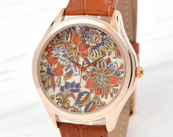 Orange Flowers Rose Gold Watch | Women Watches Rose Gold | Rose Gold Jewelry | Birthday Gift for Sister | Romantic Gifts | Free Shipping