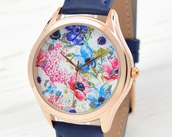 Watercolor Flowers Rose Gold Watch | Mother's Day Jewelry | Women Watches Rose Gold | Gift for Mom | Girlfriend Gift | Free Shipping