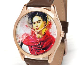 Frida Kahlo Rose Gold Watch - Mother's Day Gifts - Women Watches Rose Gold - Watercolor Art Womens Watch - Special Gift - Free Shipping