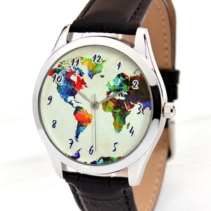 Travel Gifts for Men And Women - Map Watch - Watercolor Art World Map Watch - Traveler Gift - Boyfriend Gift - Wanderlust - FREE SHIPPING