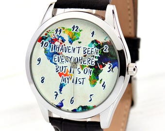 Watercolor Map Watch - World Map Watch - 30th Birthday Gift - Traveler Gift - Anniversary Gift - Travel Gifts - Wanderlust - FREE SHIPPING