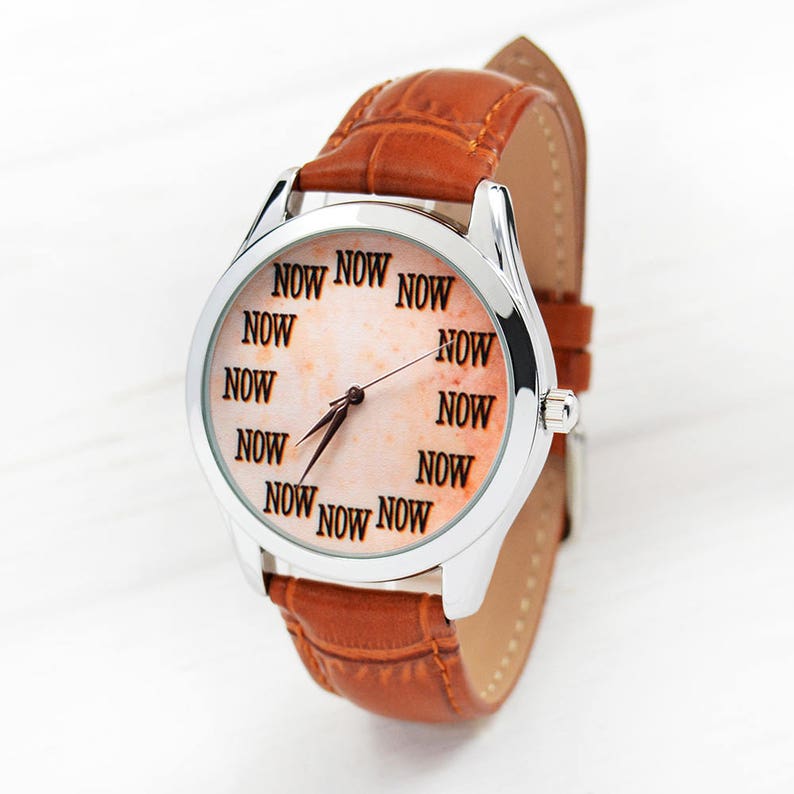 Now Watch on Grunge Brown Background Men's Watch Wrist Watch Women Watches Boyfriend Gift Anniversary Gift For Her Free Shipping image 2