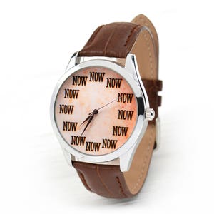 Now Watch on Grunge Brown Background Men's Watch Wrist Watch Women Watches Boyfriend Gift Anniversary Gift For Her Free Shipping image 3