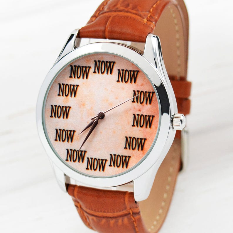 Now Watch on Grunge Brown Background Men's Watch Wrist Watch Women Watches Boyfriend Gift Anniversary Gift For Her Free Shipping image 1