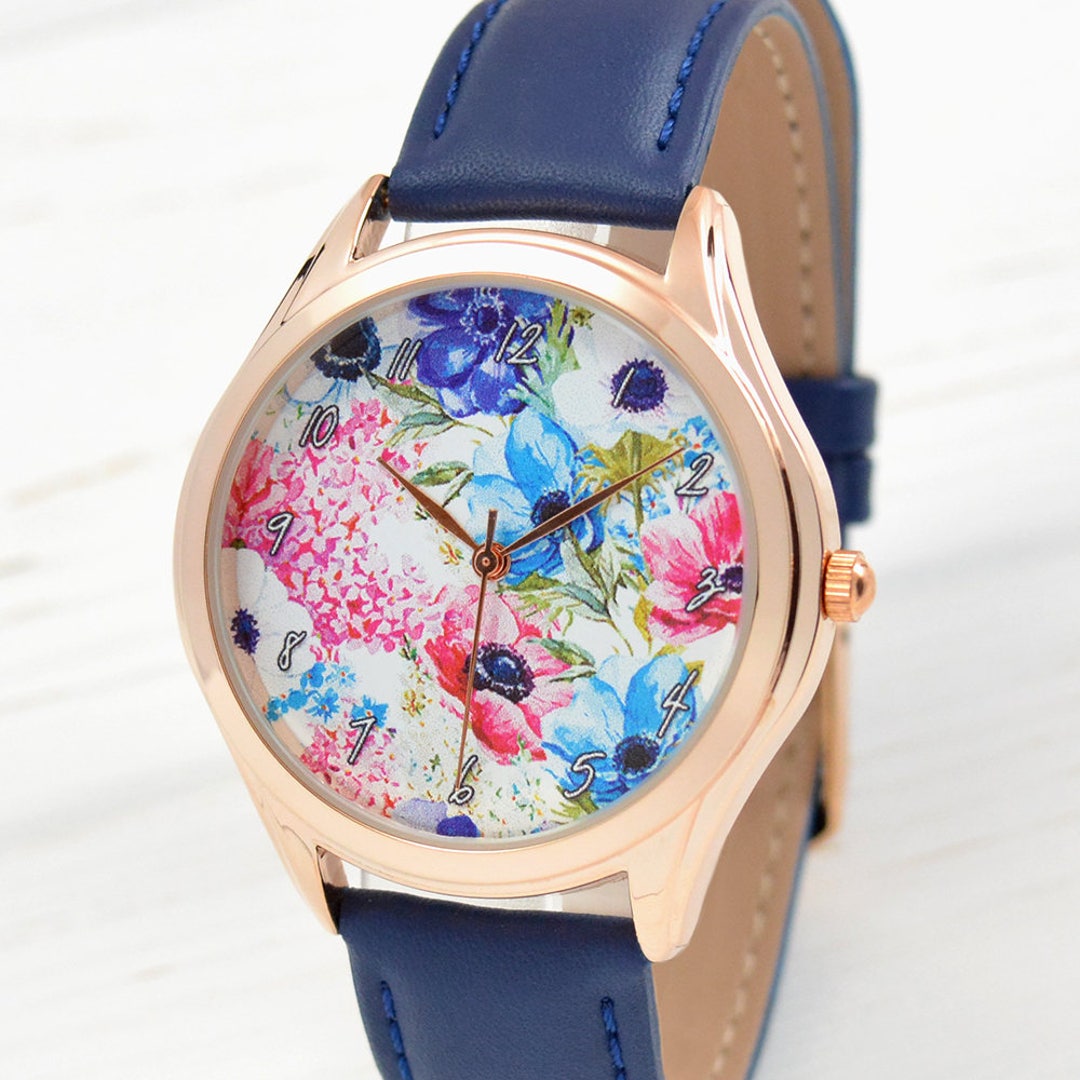 Watercolor Flowers Rose Gold Watch Mother's Day Jewelry - Etsy
