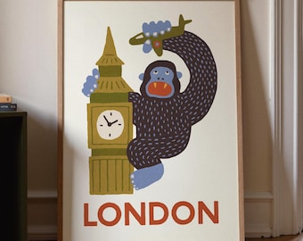 Tourist (King Kong & Big Ben) Giclée Print – British Art Poster