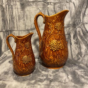 Vintage Portmeirion Grapevine Relief Jugs - Graduated Pair 9" & 6" - 1960s 1970s English Pottery