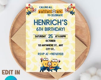 Editable Minions Birthday Party Template (5x7) Digital Downloadable Product