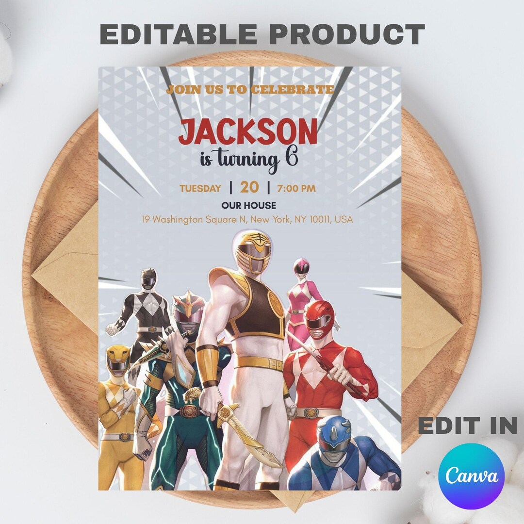 Editable Power Ranger Birthday Party Invitation Template (5x7) Digital ...