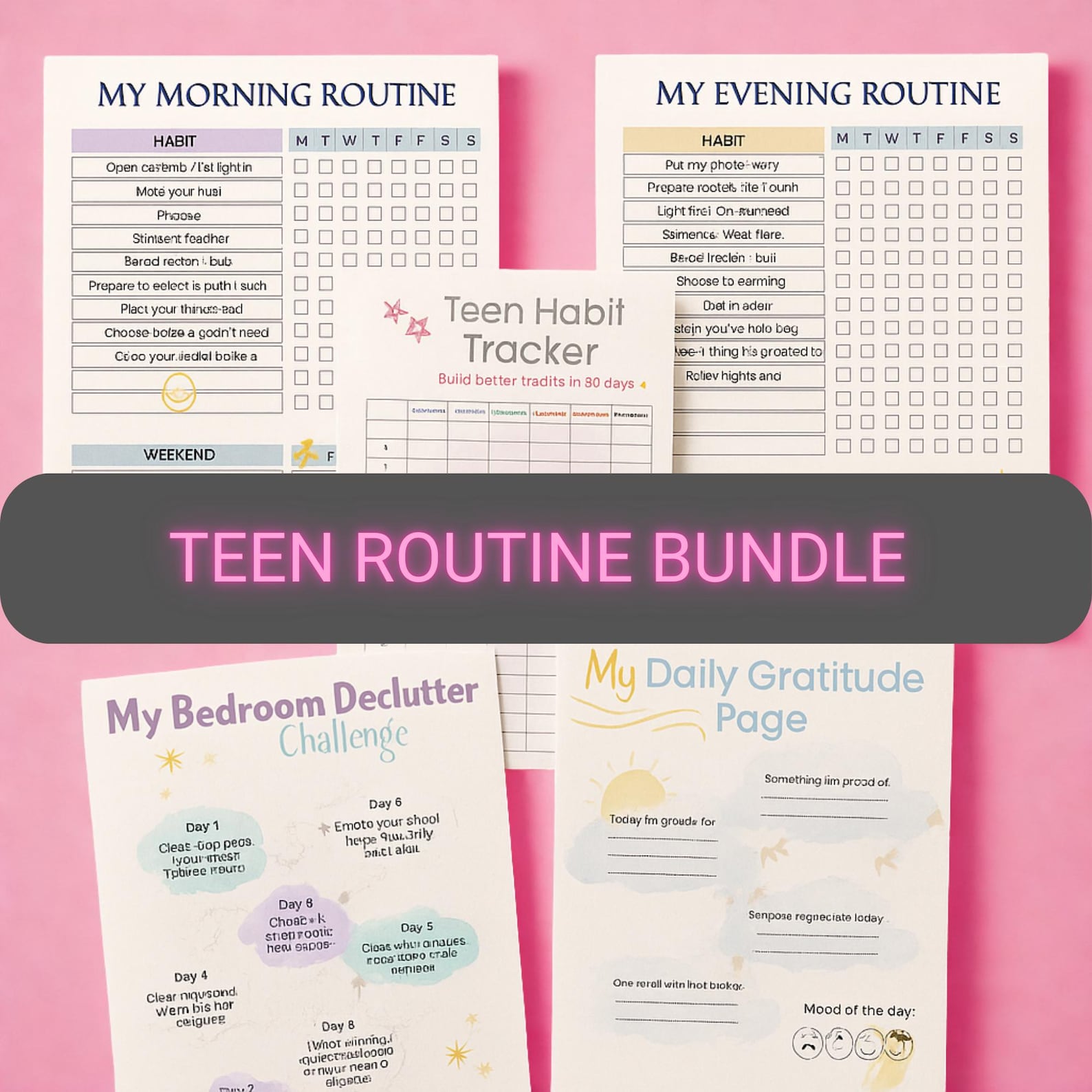 ADHD Teen Routine Bundle Printable | Routines, Habit Tracker, Gratitude ...