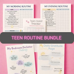 ADHD Teen Routine Bundle Printable | Routines, Habit Tracker, Gratitude Page, Declutter Challenge | Teen Girls Digital Download