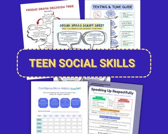 Paquete de habilidades sociales para adolescentes: Qué decir, Cómo manejar el drama entre amigos, Cómo hablar con respeto, Guía para la confianza y los mensajes de texto. Imprimible para adolescentes con TDAH.