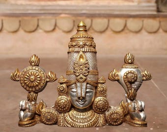Brass Balaji Bust Idol | Handmade Tirupati Balaji Statue | Hindu Temple & Home Décor