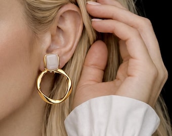 Stainless Steel Exaggerated Gold Hoop Earrings – European & American Style Luxury Statement Earrings for Women