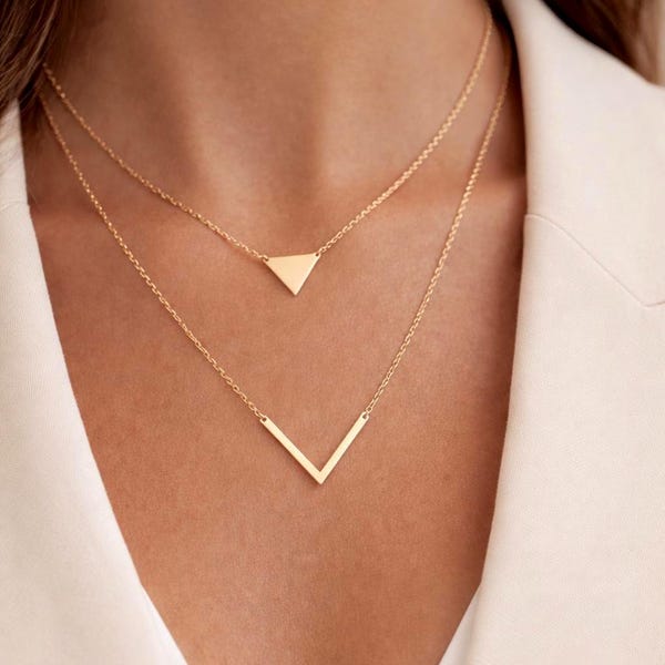 Luxury Elegant Double Layer V-Shaped Necklace – Stainless Steel Minimalist Gold Necklace for Women, Modern Geometric Jewelry