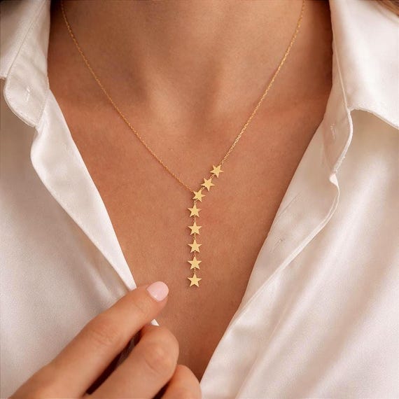 Minimalist Heart & Star Y-Shaped Necklace for Women Delicate Gold Stainless Steel Necklace Elegant Everyday Jewelry Mother’s Day Gift
