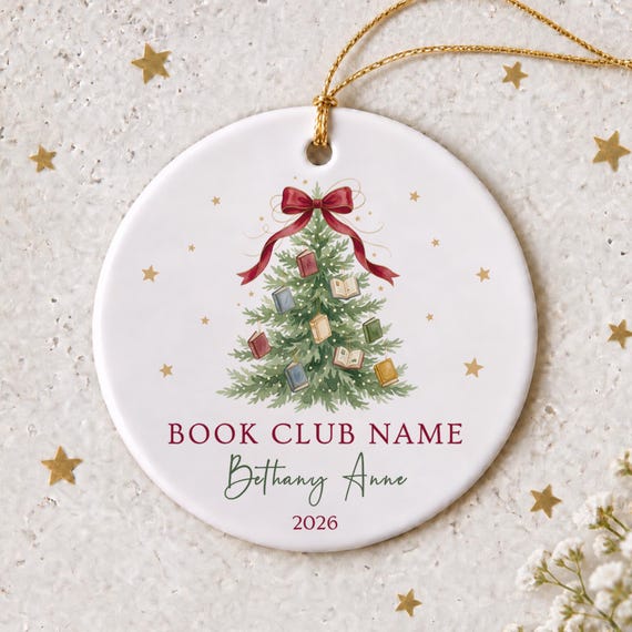 Custom Book Club Ornament Personalized Ceramic Christmas Ornament For Reader Librarian Teacher Author Student Wine Glass Reading Club Gift