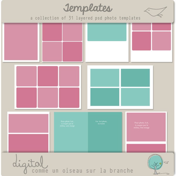 Instant download, 31 Project Life Templates for Photoshop