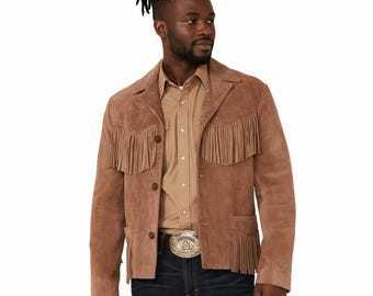 Cowboy Suede Leather Jacket, Vintage 1950s Fringe Jacket, Retro