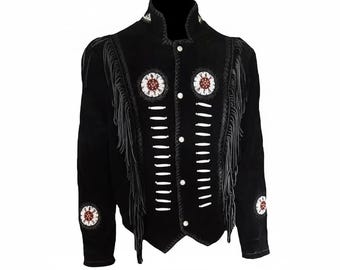Western Cowgirl Leather Jacket for Women – Vintage Fringe Suede Cowboy Jacket Rodeo Festival Wear