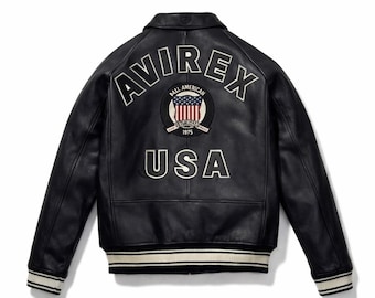 Avirex USA Vintage Leather Bomber Jacket – Retro American Heritage Streetwear