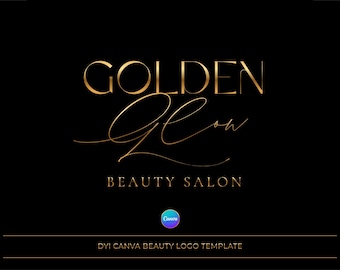 Luxe beauty-logocanvasjabloon | Elegant gouden logo | Beauty Hair Lash Nagelsalon Branding | Bewerkbaar doe-het-zelflogo-ontwerp