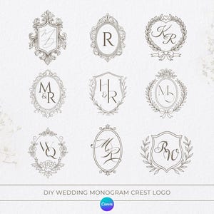 Wedding Monogram Crest Logo Bundle | Custom Canva Template | Editable Elegant Initials Logo for Invitations & Stationery | DIY Personal Logo