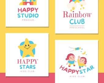 Kids Logo Template | Editable Preschool Branding | Playful Children's Canva Template | Colorful Kindergarten and Children Club Logo