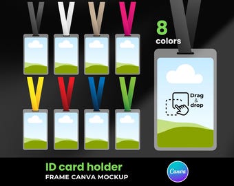 Canva ID Card Mockup | CR80 ID Holder Template | Editable Badge Design | 8 Lanyard Colors | Digital Download