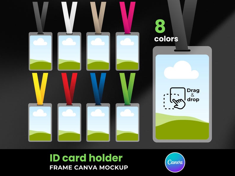 Canva ID Card Mockup CR80 ID Holder Template Editable Badge Design