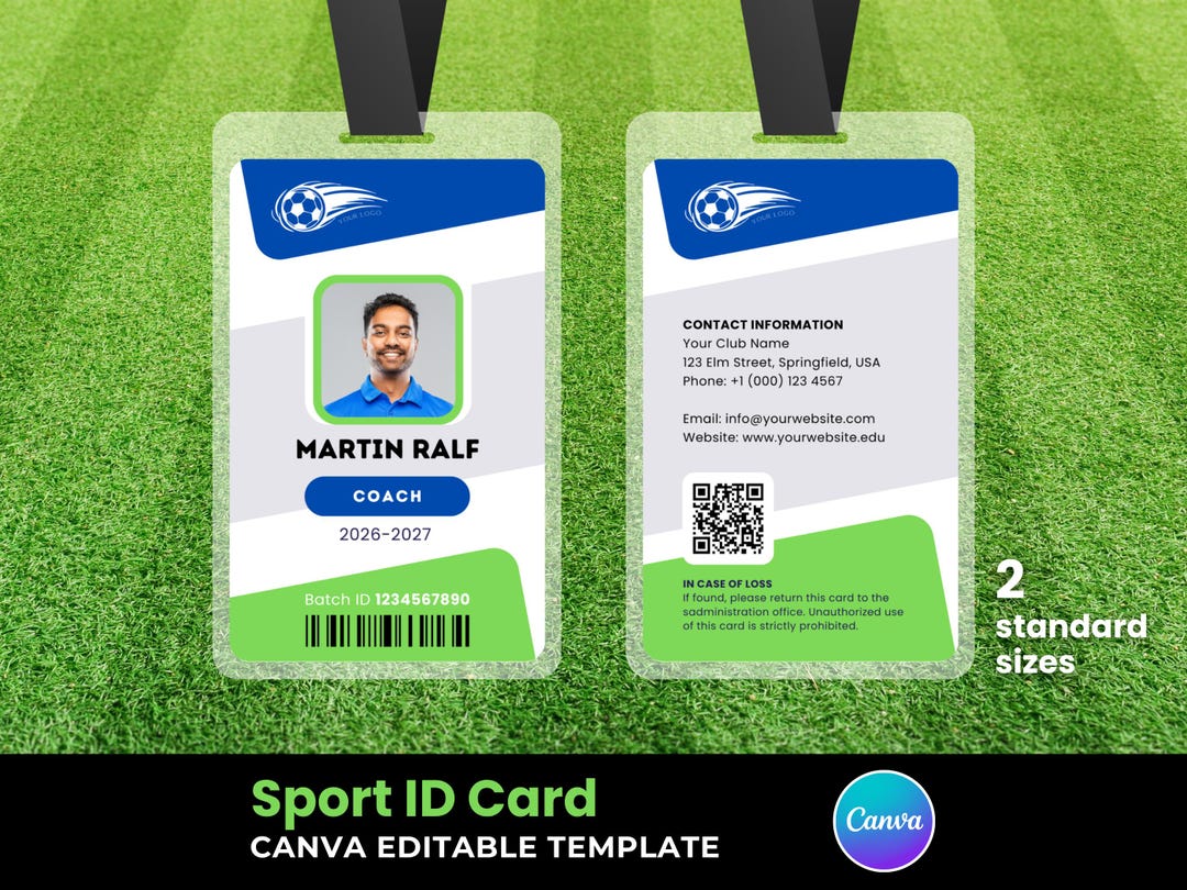 Sport ID Card Canva Template | Editable Team, Coach and Staff Badge ...