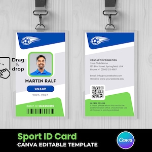 Sport ID Card Canva Template | Editable Team, Coach and Staff Badge ...