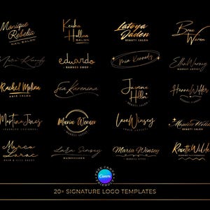 Plantilla de logotipo con firma dorada para salón de belleza: logotipo dorado de lujo, diseño de logotipo personalizado, diseño de script editable, logotipo dorado, Canva