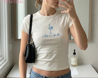Custom Embroidered Baby Tee, Personalized Text Crop Top, Vintage Y2K Aesthetic Shirt, Bachelorette Party Baby Tee, Trend Crop Top, Y2K Gift