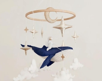 Whale Baby Mobile, Ocean Nursery Decor, Space Astronaut Crib Mobile, Galaxy Theme Felt Mobile, Baby Shower Gift