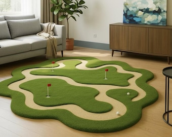 Hand-Tufted Golf Course Rug, Green Beige Novelty Playroom Nursery Decor