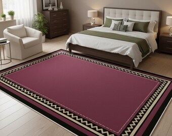 Hand Tufted Modern Wool Area Rug, Dark Pink Geometric Ogee Design Carpet Rug
