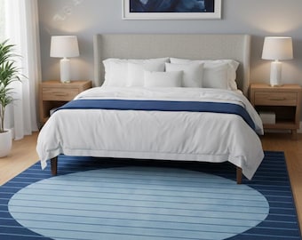 Hand Tufted Wool Modern Area Rug, Navy Blue Geometric Ogee Design