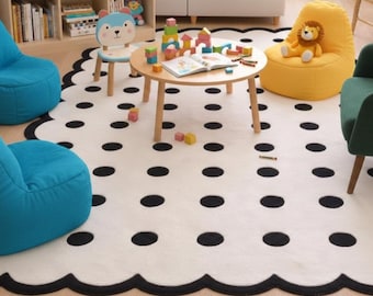 Hand Tufted Wool Modren Area Rug, Black & White  Geometric Ogee Design