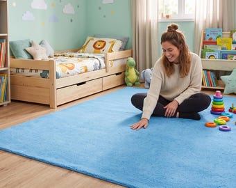 Hand Tufted Modern Sky Blue Wool Rug | Modern Soft Carpet for Living Room